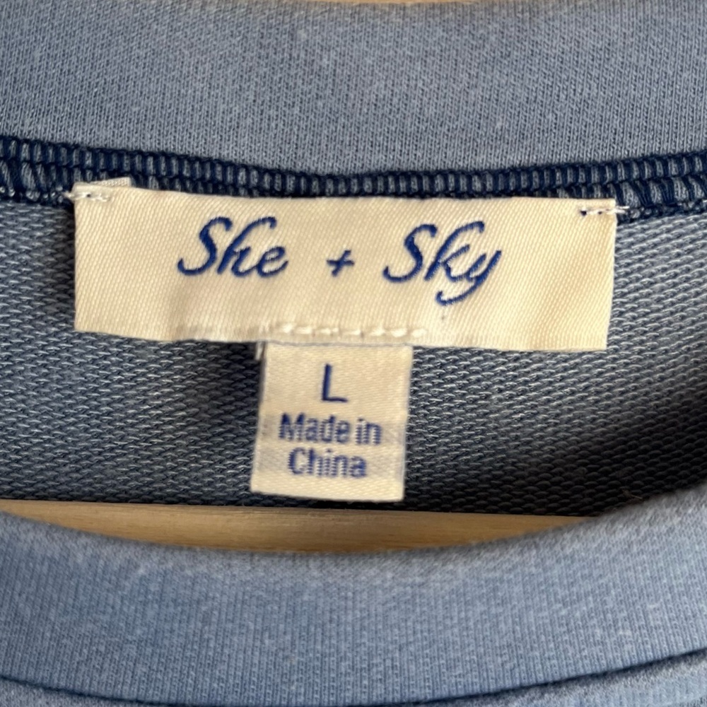 She + Sky Blue and White Long Sleeve Crewneck Top - Picture 3 of 5